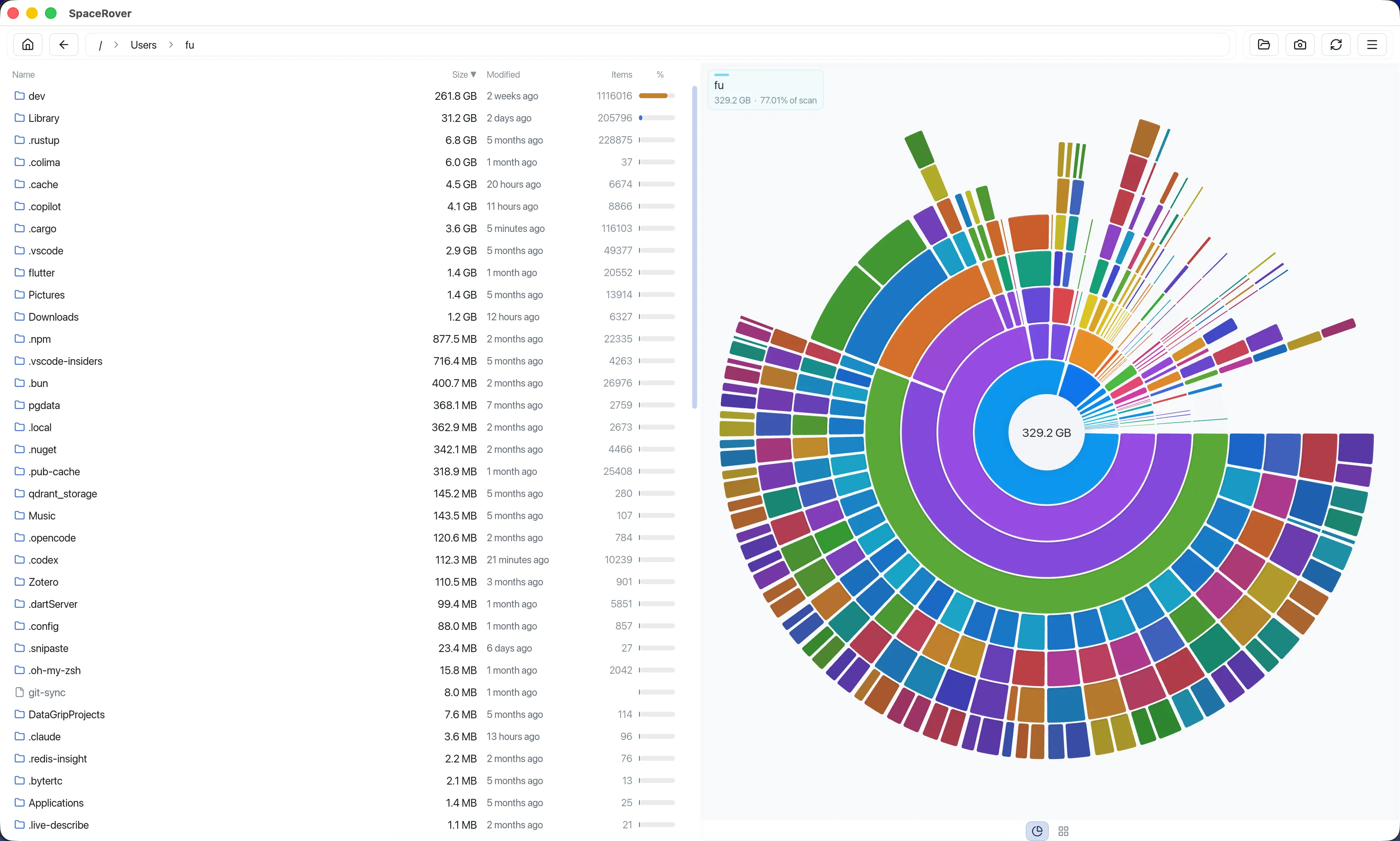 SpaceRover visual disk space analyzer in light theme